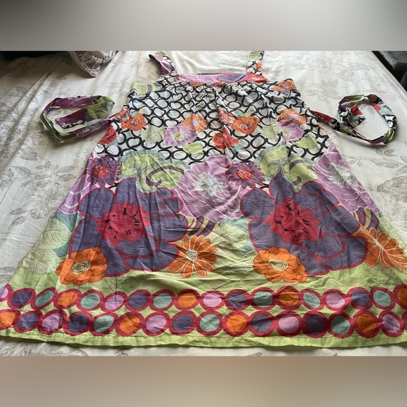 Anthropologie Lilka Purple Floral Cotton Tie Back Babydoll Mini Dress Medium Y2K - Picture 2 of 7